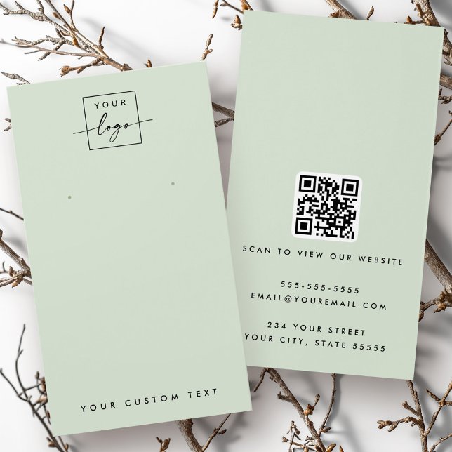 Leuchtende grüne Logo QR Ohrring-Display-Karte (Light sage green logo QR earring display card)