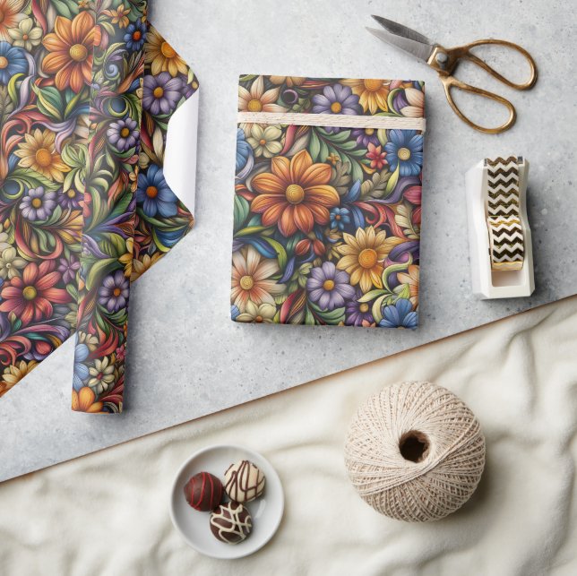 Leuchtende Herbstblüten Geschenkpapier (Kunsthandwerk)