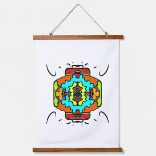 Leuchtende Laternen-Mandala Wandteppich Mit Holzrahmen