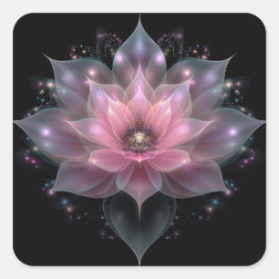 Leuchtende Lotusblume - Hellrosa Schwarze Blüten Quadratischer Aufkleber