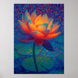 Leuchtende Lotusblumen-Pointillismus-Kunst Poster