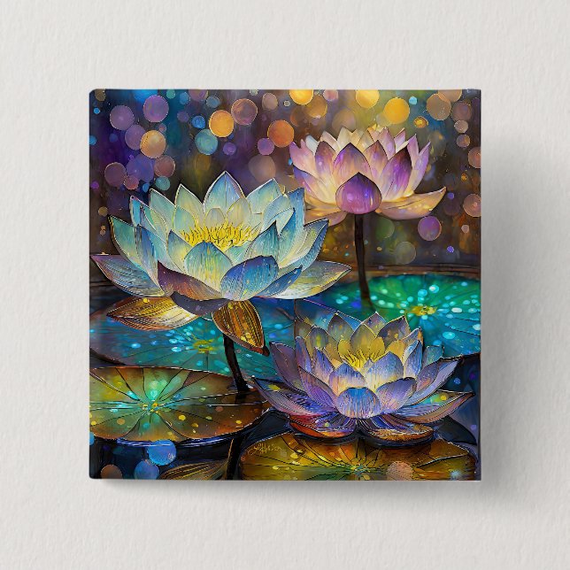 Leuchtende Lotusblumen Trio Button (Vorderseite)