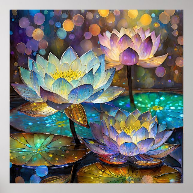 Leuchtende Lotusblumen Trio Poster (Vorne)