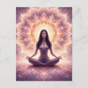 Leuchtende Mandala-Meditationsfrau, benutzerdefini Postkarte