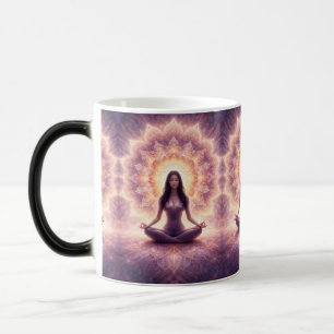 Leuchtende Mandala-Meditationsfrau Verwandlungstasse