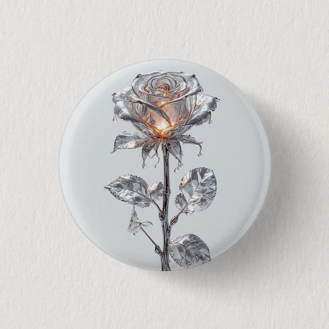 Leuchtende Metallische Silberrose Button (Vorderseite)