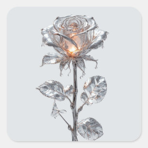 Leuchtende Metallische Silberrose Quadratischer Aufkleber