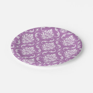 Leuchtende Orchideen-klassisches Damast-Muster Pappteller