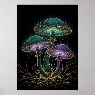 LEUCHTENDE PILZE MIT WURZELN POSTER