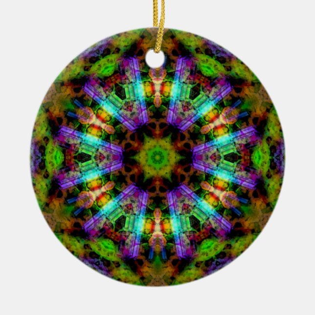Leuchtende psychedelische Mandala-Verzierung Keramik Ornament (Vorne)