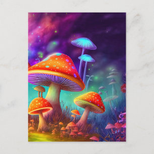 Leuchtende psychedelische Pilzillustration Postkarte