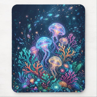 Leuchtende Quallen-Fantasie Unterwasser-Ozean Mousepad