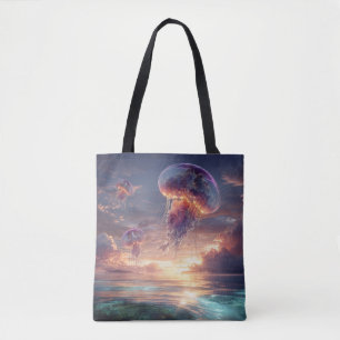 Leuchtende Quallen im Sonnenuntergangs-Himmel Tasche