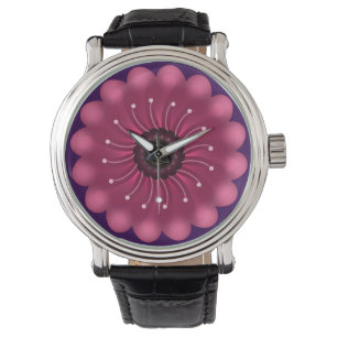 Leuchtende rosa Fantasie-Blume   Abstrakte neonfar Armbanduhr