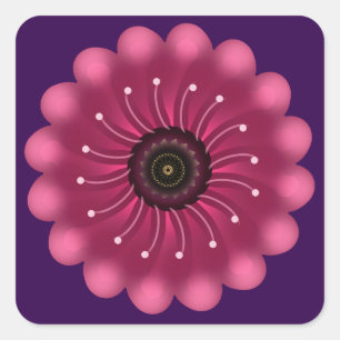 Leuchtende rosa Fantasieblume Abstrakte neonfarb Quadratischer Aufkleber