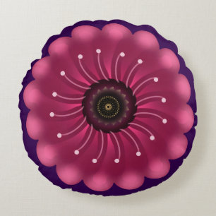 Leuchtende rosa Fantasieblume   Abstrakte neonfarb Rundes Kissen