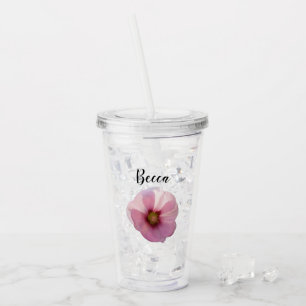Leuchtende rosa Stockrose-Blume Personalisiert Acryltrinkbecher