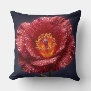 Leuchtende rote Blume mit schimmernden Wassertropf Kissen