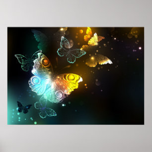 Leuchtende Schmetterlinge und Nachtfalter Poster