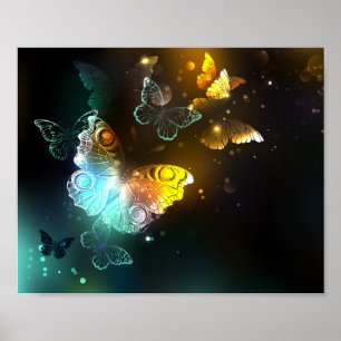 Leuchtende Schmetterlinge und Nachtfalter Poster