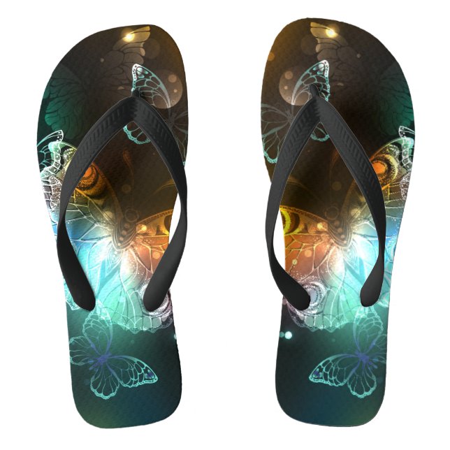 Leuchtende Schmetterlinge und Nachtschmetterlinge Flip Flops (Fußbett)