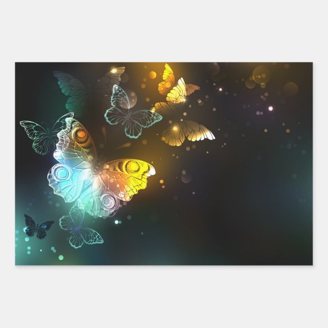 Leuchtende Schmetterlinge und Nachtschmetterlinge Geschenkpapier Set (Vorderseite)