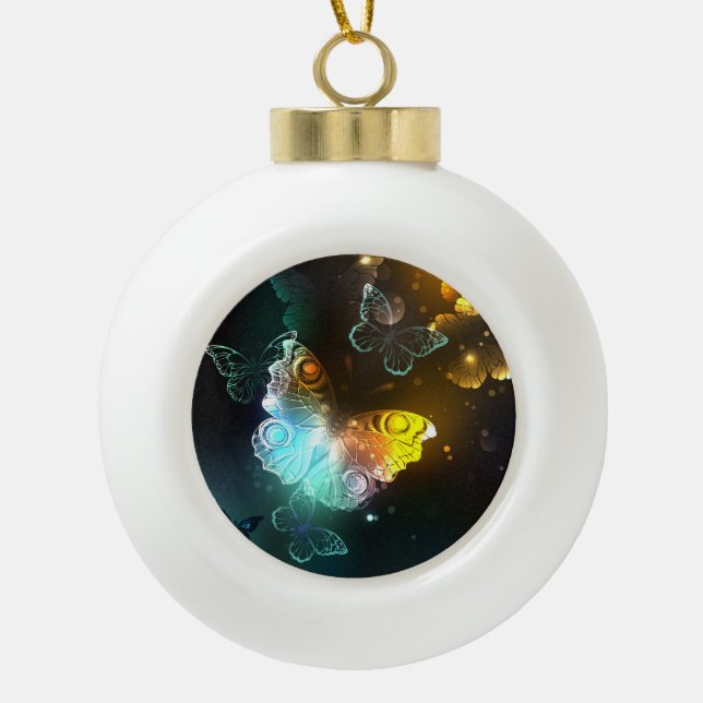 Leuchtende Schmetterlinge und Nachtschmetterlinge Keramik Kugel-Ornament (Vorderseite)