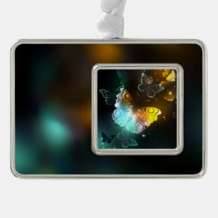 Leuchtende Schmetterlinge und Nachtschmetterlinge Rahmen-Ornament Silber