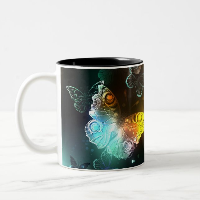 Leuchtende Schmetterlinge und Nachtschmetterlinge Zweifarbige Tasse (Links)