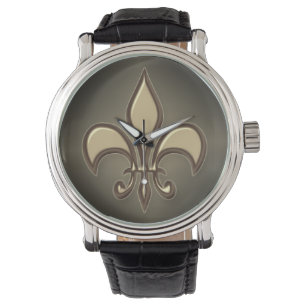 Leuchtende schwarze GoldLilie Armbanduhr