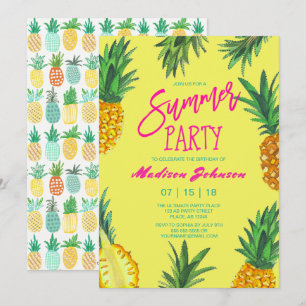 Leuchtende Sommer-Geburtstagsfeier mit Ananas-Moti Einladung