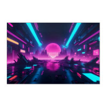 Leuchtende Synthwave Cyberpunk-Skyline Abstract