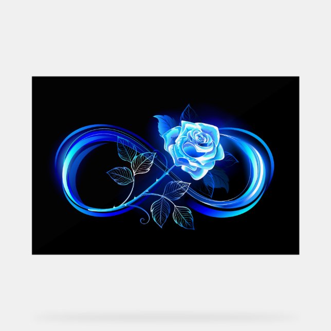 Leuchtende Unendlichkeit mit blauer Rose Acrylschild (Vorderseite)
