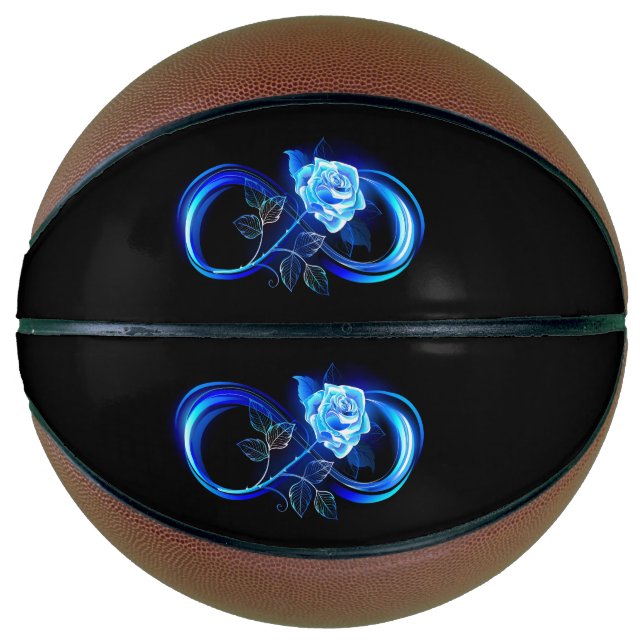 Leuchtende Unendlichkeit mit blauer Rose Basketball (Vorderseite)