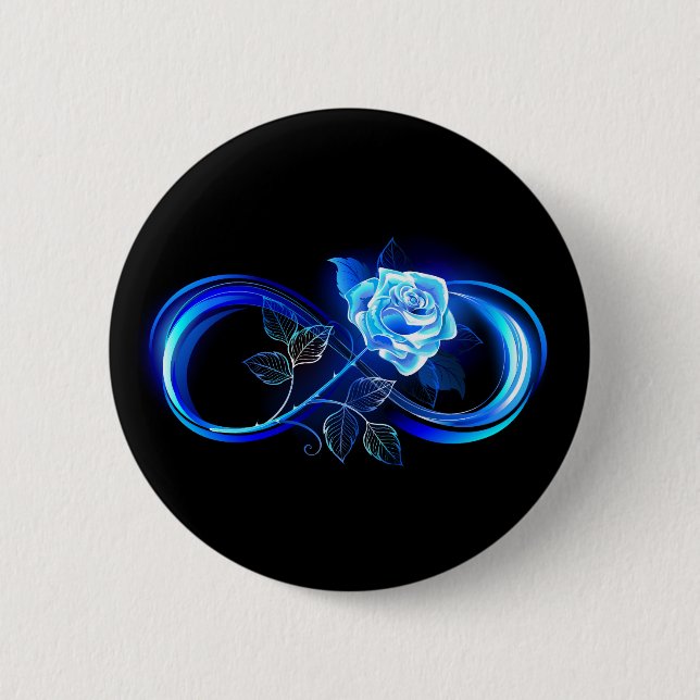 Leuchtende Unendlichkeit mit blauer Rose Button (Vorderseite)