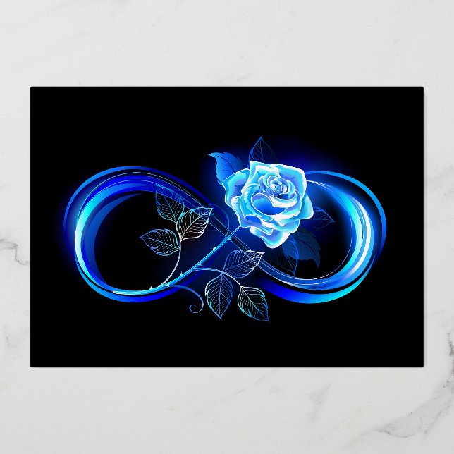 Leuchtende Unendlichkeit mit blauer Rose Folieneinladung (Vorderseite)