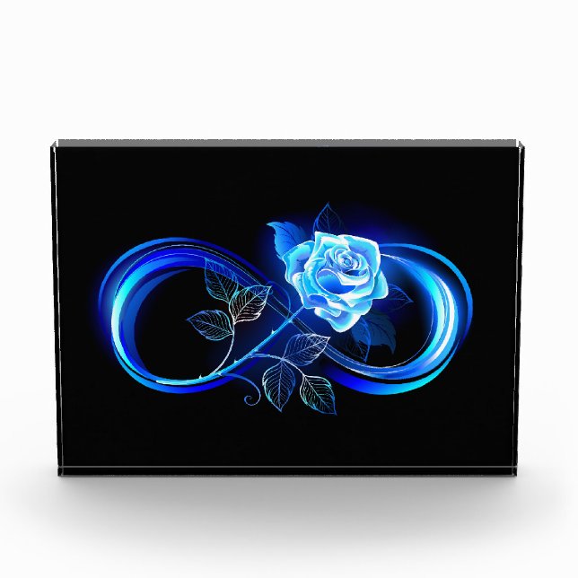 Leuchtende Unendlichkeit mit blauer Rose Fotoblock (Vorderseite)