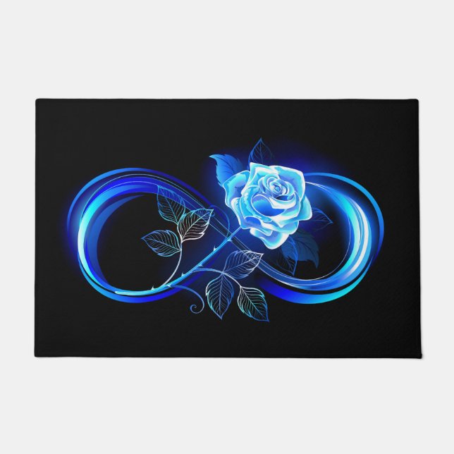 Leuchtende Unendlichkeit mit blauer Rose Fußmatte (Vorderseite)