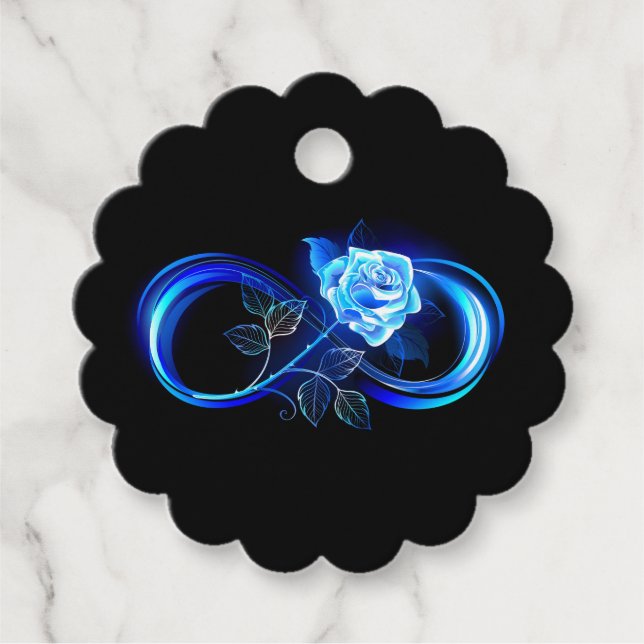 Leuchtende Unendlichkeit mit blauer Rose Geschenkanhänger (Vorderseite)