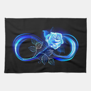 Leuchtende Unendlichkeit mit blauer Rose Geschirrtuch