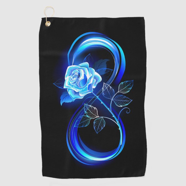 Leuchtende Unendlichkeit mit blauer Rose Golfhandtuch (Vorderseite)