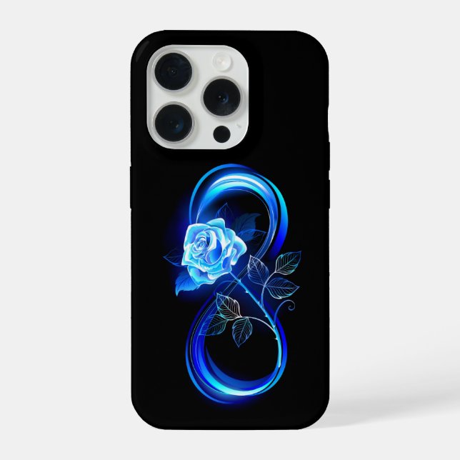 Leuchtende Unendlichkeit mit blauer Rose iPhone 15 Pro Hülle (Rückseite)