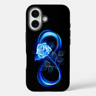 Leuchtende Unendlichkeit mit blauer Rose iPhone 16 Hülle
