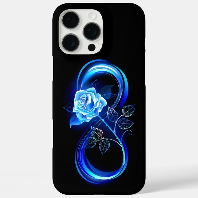 Leuchtende Unendlichkeit mit blauer Rose iPhone 16 Pro Max Hülle (Rückseite)