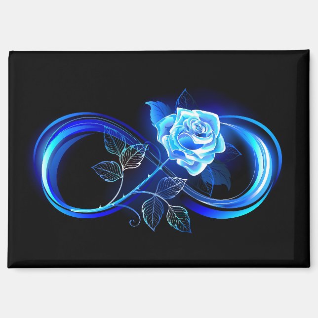 Leuchtende Unendlichkeit mit blauer Rose Magnet (Vorderseite)