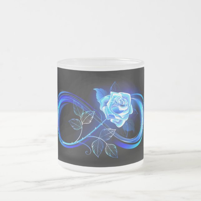 Leuchtende Unendlichkeit mit blauer Rose Mattglastasse (Mittel)