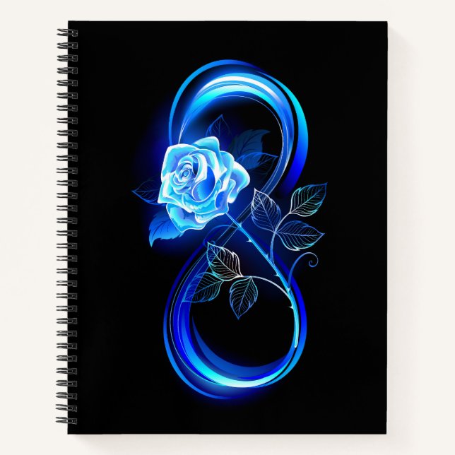 Leuchtende Unendlichkeit mit blauer Rose Notizbuch (Vorderseite)