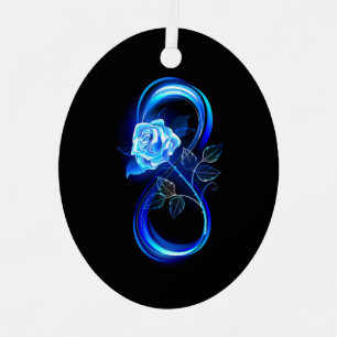 Leuchtende Unendlichkeit mit blauer Rose Ornament Aus Metall