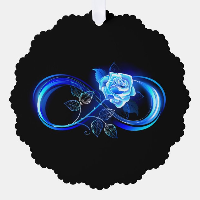 Leuchtende Unendlichkeit mit blauer Rose Ornament Karte (Vorderseite)