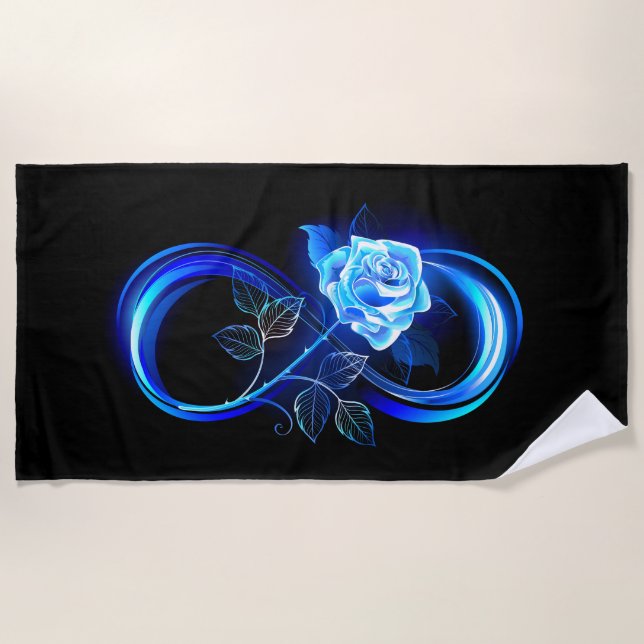 Leuchtende Unendlichkeit mit blauer Rose Strandtuch (Vorderseite)